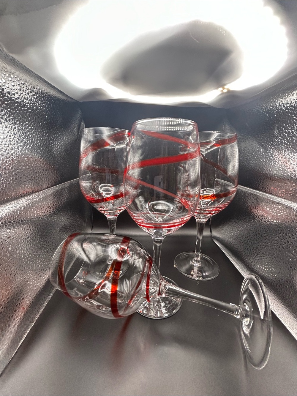 Pier 1 Red Swirl Wine Glasses 9" Hand Blown Pier One Glass Swirline Red Set of 4